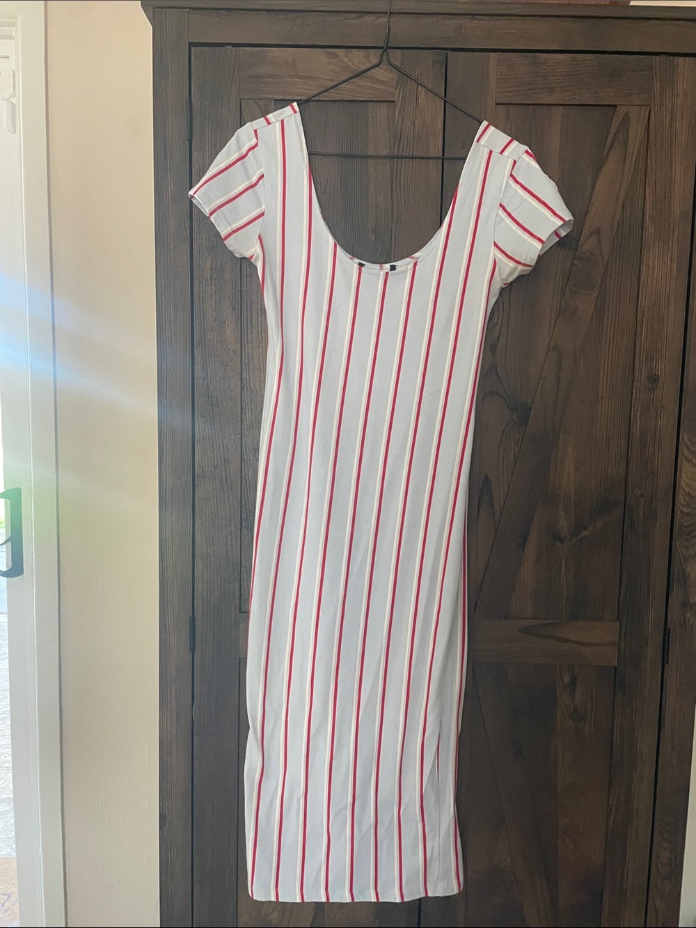 Forever 21 White Midi Dress with Red Vertical Stripes